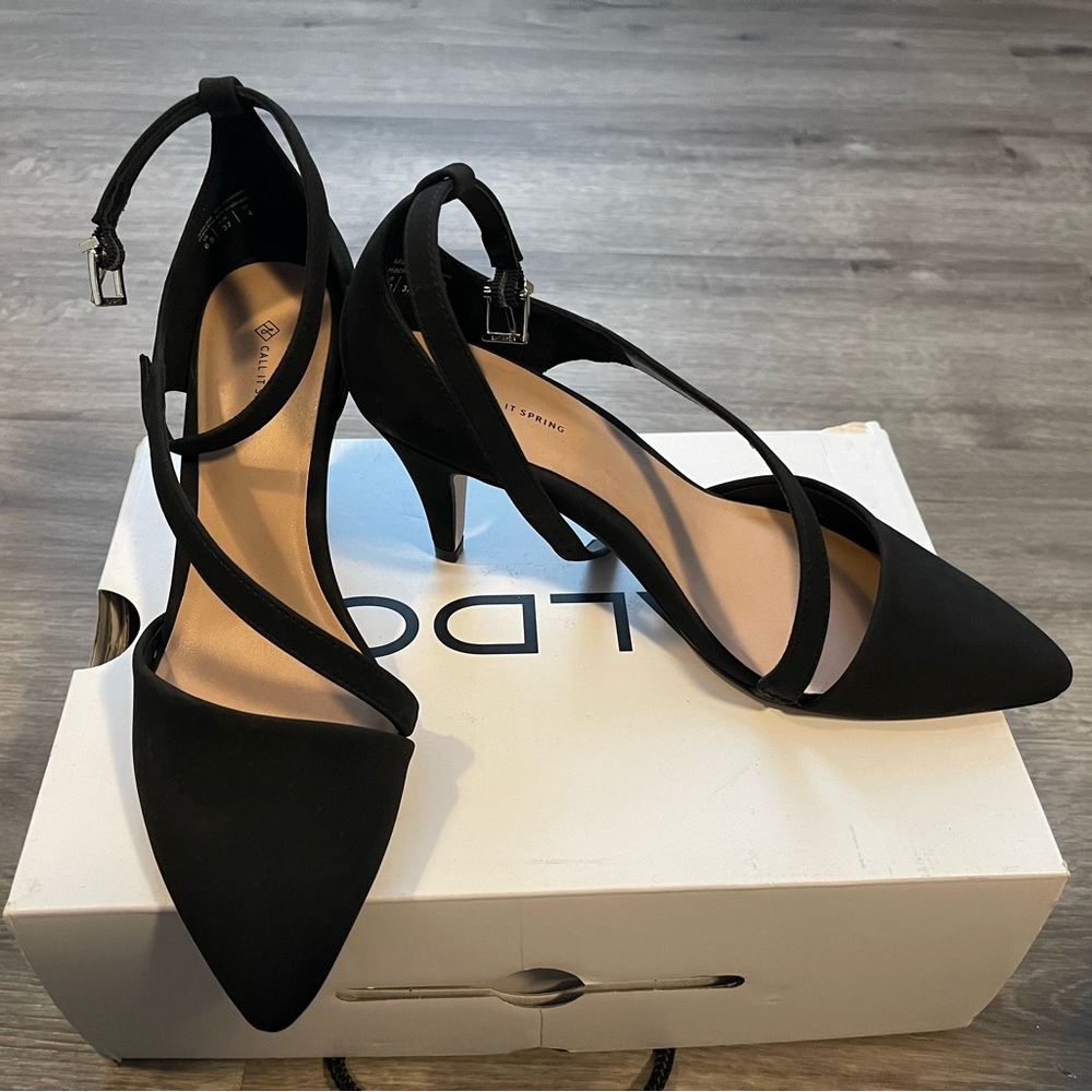Black strappy heels velvet look
